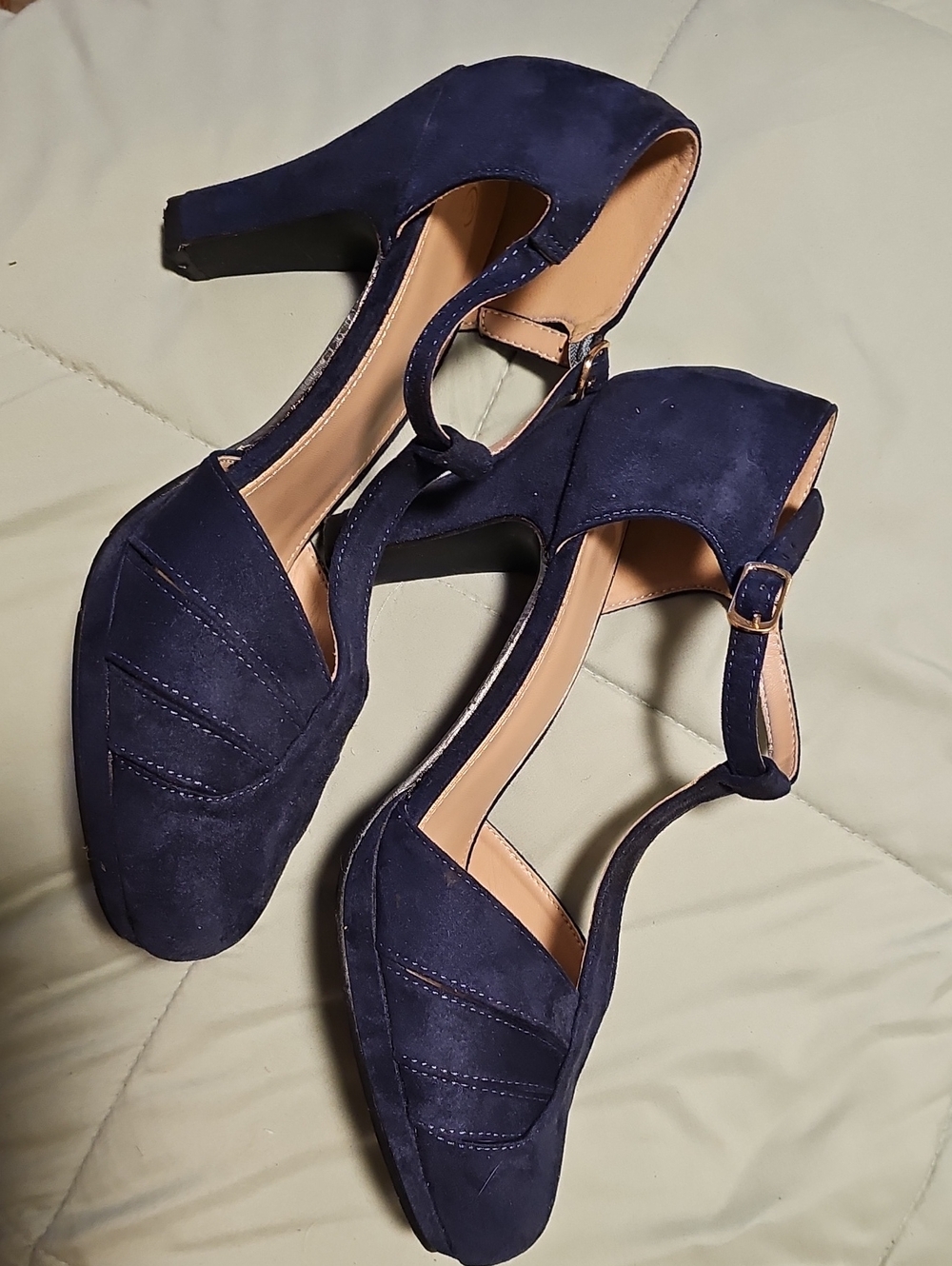 SHEIN Navy Suede Peep-Toe Block Heel Sandals